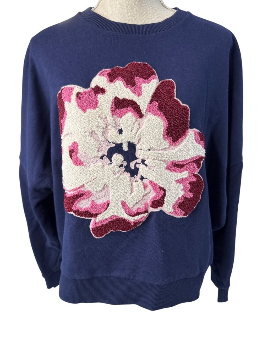 Ted Baker Raynahh Sweatshirt Navy Pink Floral Detail Womens Size 4 Casual Pullov